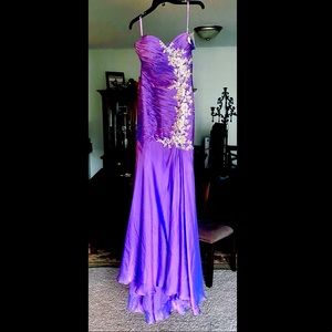 Beautiful Morrell Maxie purple mermaid strapless prom dress with jewels.  Size 4